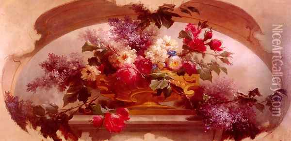 Flowers in a Gilt Vase Oil Painting - Eugene Bidau