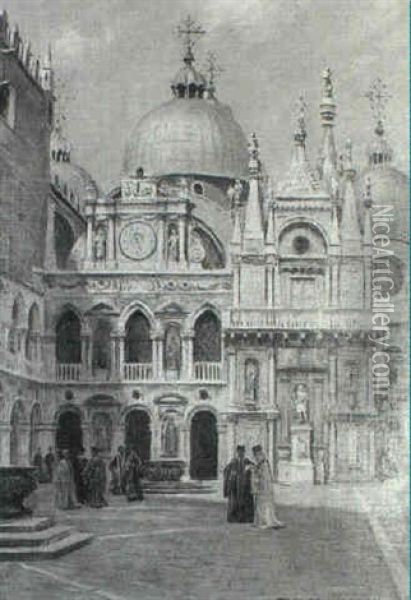 The Courtyard Of The Ducal Palace, Venice Oil Painting - Arthur Trevor Haddon