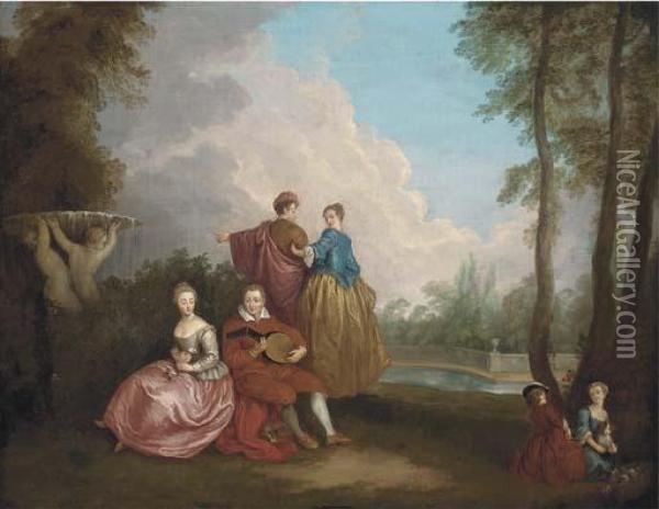 A Fete Champetre Oil Painting - Watteau, Jean Antoine