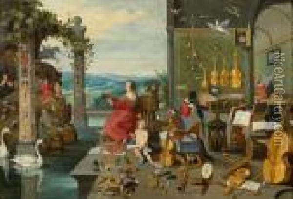 Pair Of Works: Allegory Of Hearing And Smelling. Oil Painting - Jan The Elder Brueghel