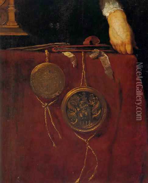Portrait of a Knight (detail) Oil Painting - Bernardo Strozzi