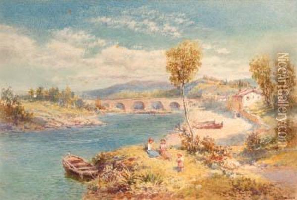 Figures Resting Beside A River, On The Island Of Zante, The Ionianislands Oil Painting - Charles Rowbotham