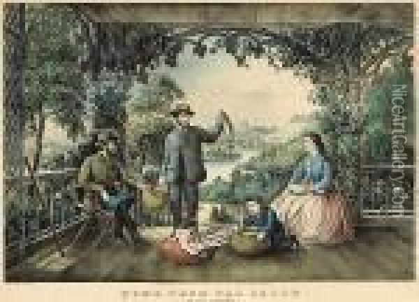 Home From The Brook: The Lucky Fisherman Oil Painting - Currier & Ives Publishers