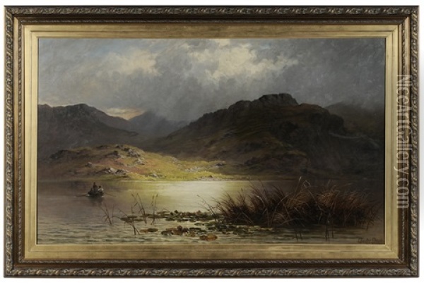 Highland Landscape With Figure In A Boat Oil Painting - Charles Stuart
