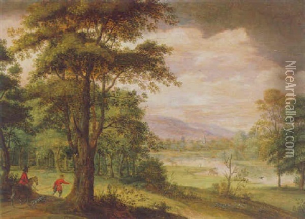 Paysage Aux Chasseurs Oil Painting - Isaac Van Oosten