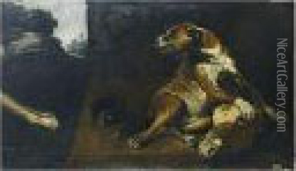Perros Peleando Con Una Cabeza Devaca Oil Painting - Paul de Vos