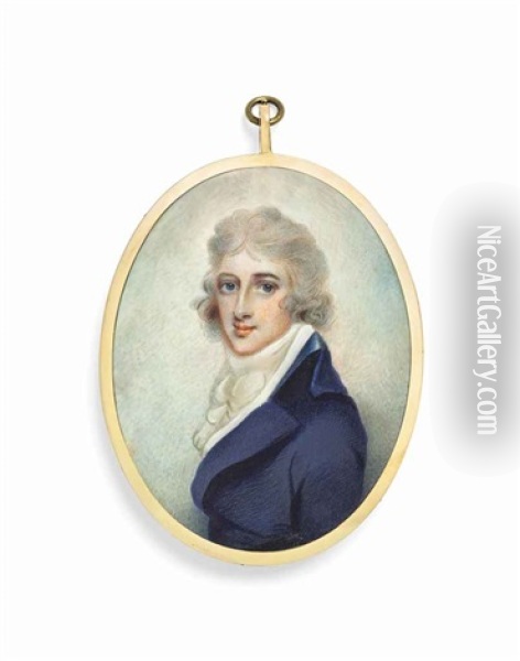 William Craven, 1st Earl Of Craven (1770-1825), In Blue Coat, White Shirt And White Cravat, With Powdered Hair Oil Painting - Anne Mee