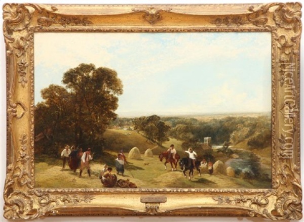 Harvest Time (or Hay Harvest In The Wye Valley) Oil Painting - James Peel