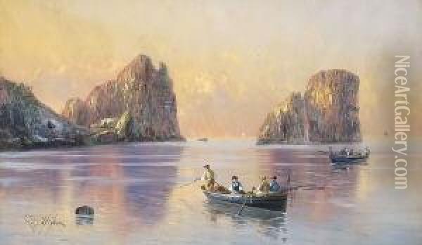 Fischerboote Vor Capri. Oil Painting - Giovanni Battista