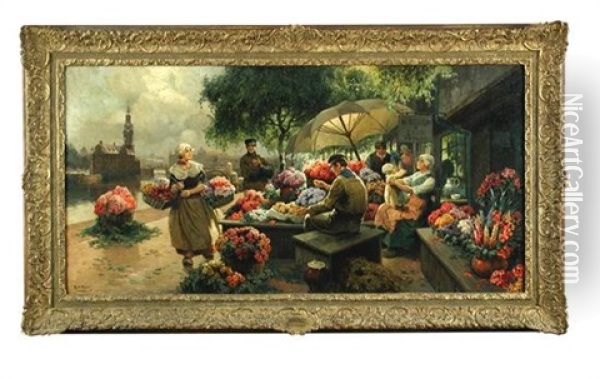 Flower Market At Haarlem Oil Painting - Rudolf Alfred Hoeger