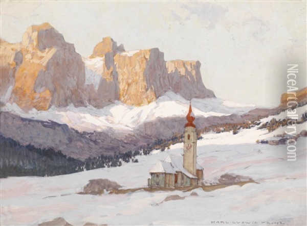 Die Sellagruppe Bei Kolfuschg/corvara In Den Dolomiten Oil Painting - Karl Ludwig Prinz