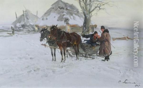Przy Saniach Oil Painting - Ignacy (Czeslaw Wasilewski) Zygmuntowicz