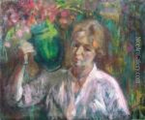 Femme A La Cruche De Fleurs Oil Painting - Abraham Weinbaum