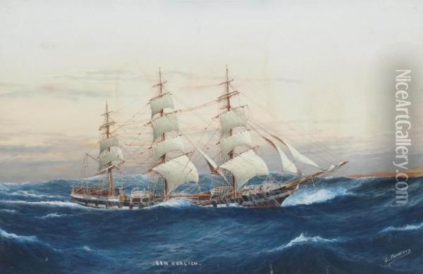 The Wool Clipper 
Ben Vorlich 
 Under Reduced Sail At Sea Oil Painting - L. Papaluca