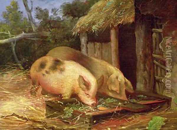 Pigs at a Trough Oil Painting - George Morland