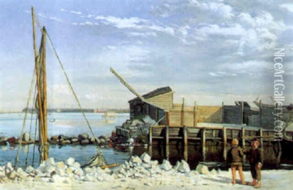Havneparti Med To Drenge, Sommer Oil Painting - Carl Ludvig Thilson Locher
