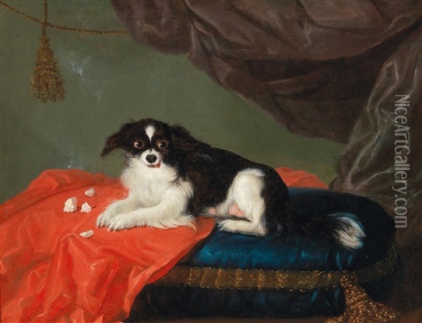 A Dog On A Cushion Oil Painting - Michel Hubert Descours