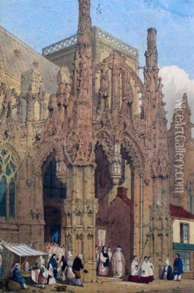 Flemish Cathedral Entrances Oil Painting - George Percy Ashburnham