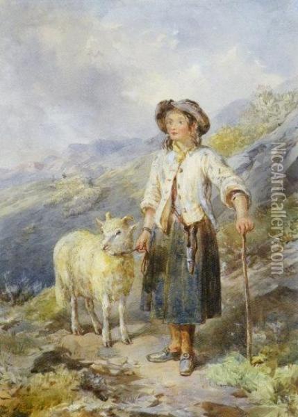A Young Shepherdess On Highland Path Oil Painting - John Frederick Tayler