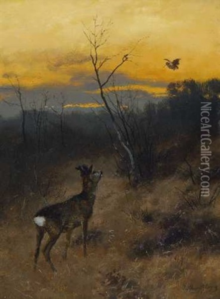Reh Auf Der Waldlichtung Oil Painting - Josef Schmitzberger