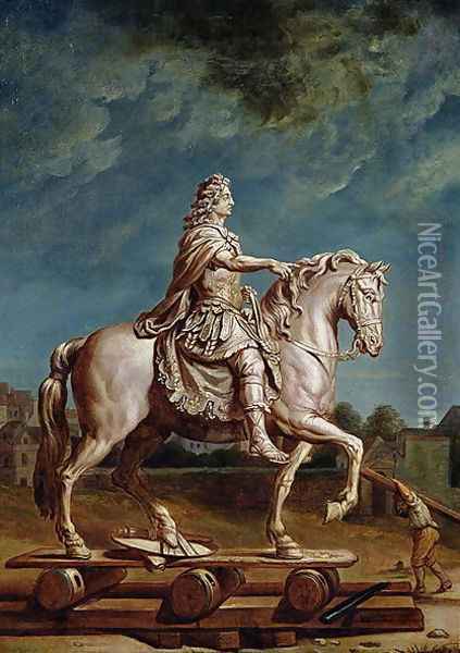Transporting the Equestrian Statue of Louis XIV from the Workshop at the Convent of the Capucines in 1669 Oil Painting - Rene-Antoine Houasse