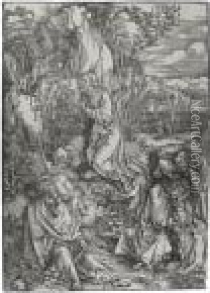 Christ On The Mount Of Olives (b. 6; M., Holl.115) Oil Painting - Albrecht Durer