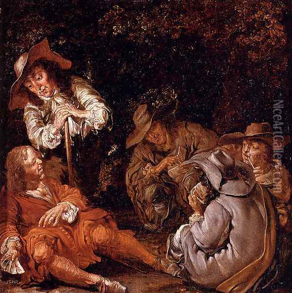 Travelers Resting On A Path Oil Painting - Pieter Codde