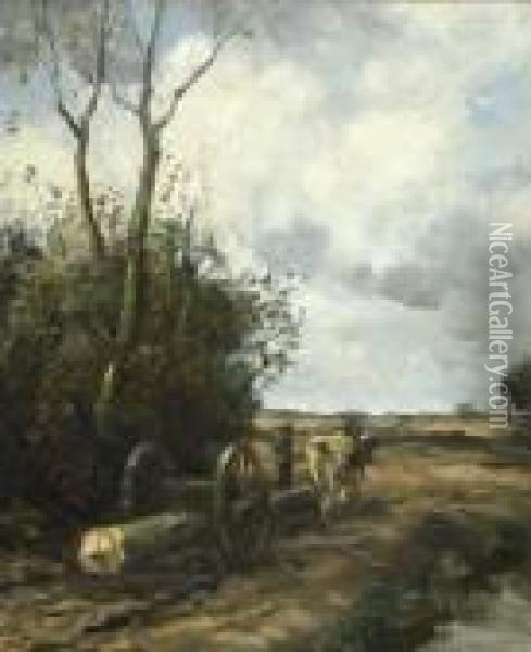 Bauer Mit Holzfuhrwerk Auf Dem
 Heimweg. Oil Painting - Willem George Fred. Jansen