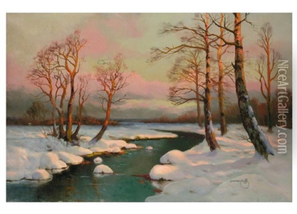 Winterliche Flusslandschaft Oil Painting - Mikhail Markianovich Germanshev