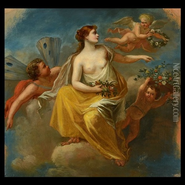 Mythological Woman With Cherubs Oil Painting - Eduardo Tojetti