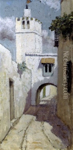 Strada A Tunisi Oil Painting - Adolfo Belimbau