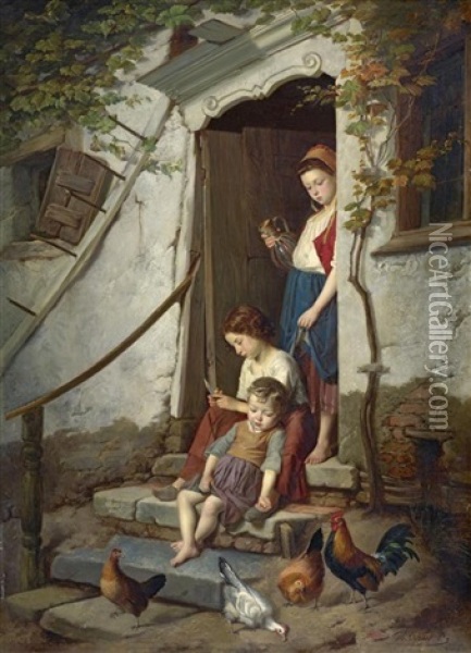 Die Farmerkinder Oil Painting - Theodore Gerard