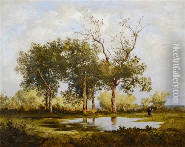 Landschaft Bei Fontainebleau Oil Painting - Leon Richet