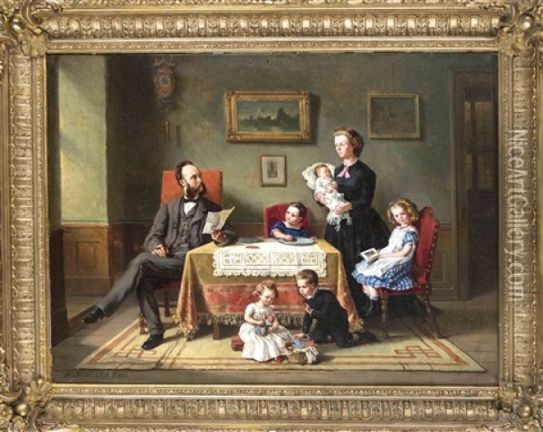 Familienportrait Einer Burgerlichen Familie Im 19. Jh. Oil Painting - Charles Meer Webb
