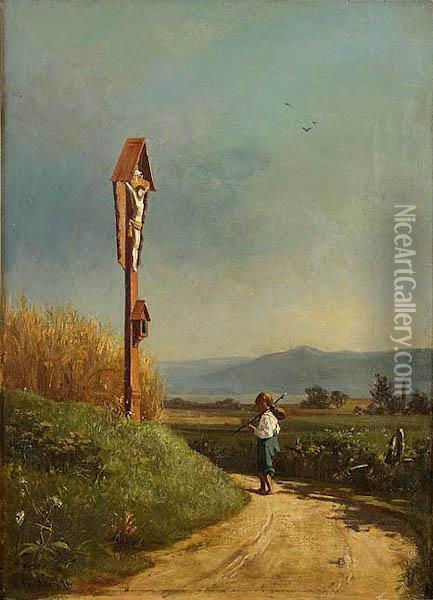 Boy On A Country Road Oil Painting - Conrad Freyberg
