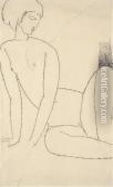 Nu Accroupi (nudo Seduto Con Le Mani Al Suolo)-11 Oil Painting - Amedeo Modigliani