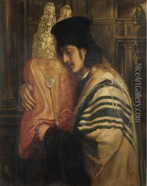 Rabbi Carrying The Scrolls Of 
The Law - 'the Law Is A Tree Of Life To Those Who Lay Hold Upon It. The 
Supporters Thereof Are Happy' Oil Painting - Simeon Solomon
