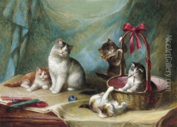 Katzenspiele Oil Painting - Josef Heimerl