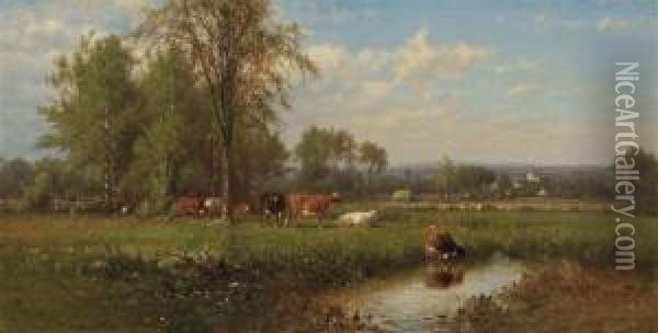 Cattle In A Field Oil Painting - James McDougal Hart