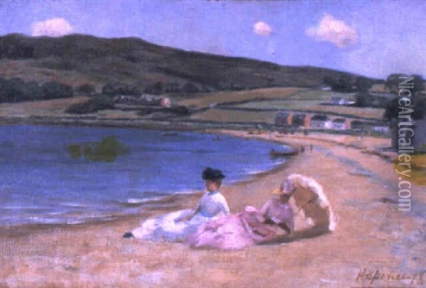 Figures Resting On A Beach Oil Painting - Harry Spence