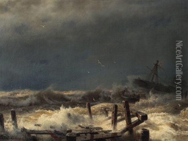 Distress At Sea Oil Painting - Andreas Achenbach