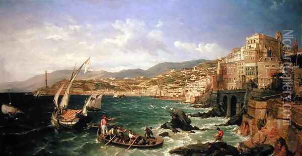 View of Genoa, 1854 Oil Painting - William Parrott