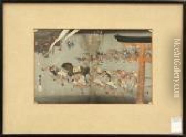 53 Stations Of The Tokaido Road Oil Painting - Utagawa or Ando Hiroshige