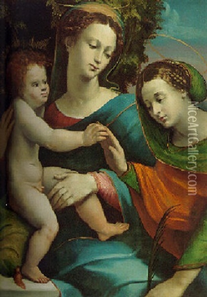 The Mystic Marriage Of Saint Catherine Oil Painting - Battista (de Luteri) Dossi
