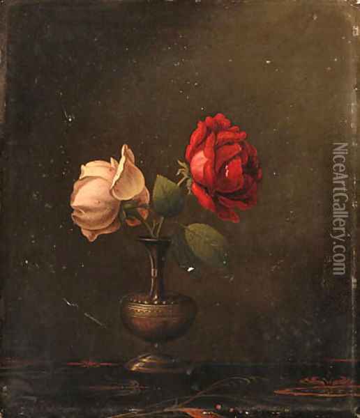 Still Life with Red and Pink Roses Oil Painting - Martin Johnson Heade