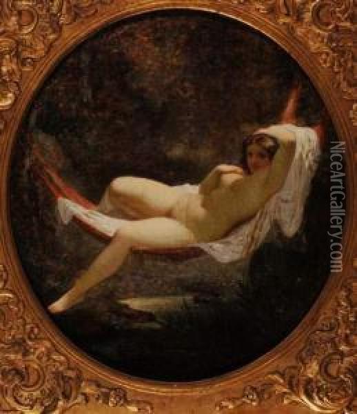 Jeune Femme Nue Dans Un Hamac, Circa 1860 Oil Painting - Henri Pierre Picou