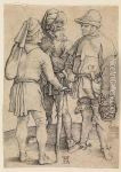 Three Peasants In Coversation<</b> Oil Painting - Albrecht Durer