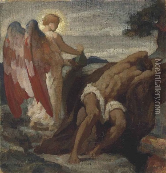 Study For Elijah In The Wilderness Oil Painting - Lord Frederic Leighton