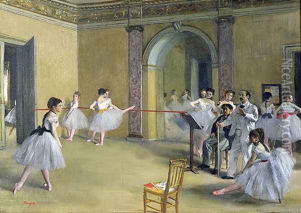 The Dance Foyer at the Opera on the rue Le Peletier, 1872 Oil Painting - Edgar Degas