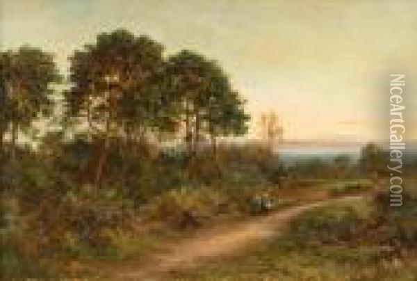 Figures On A Path In An Extensive Landscape Oil Painting - Daniel Sherrin